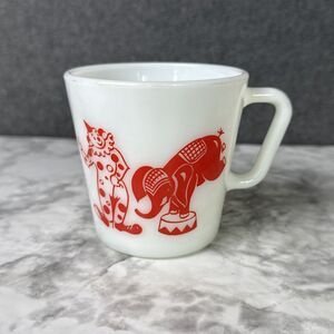 Pyrex Circus Glass Mug White Red 10oz Clown Vintage